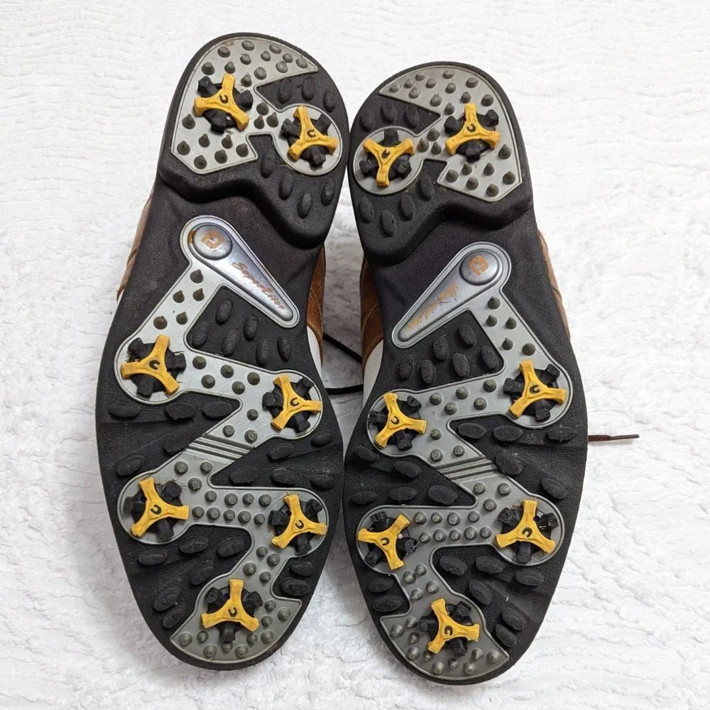 Footjoy Men's SuperLites Spiked Golf Shoes White Brown Style 58049 US Size 10M - Picture 8 of 8